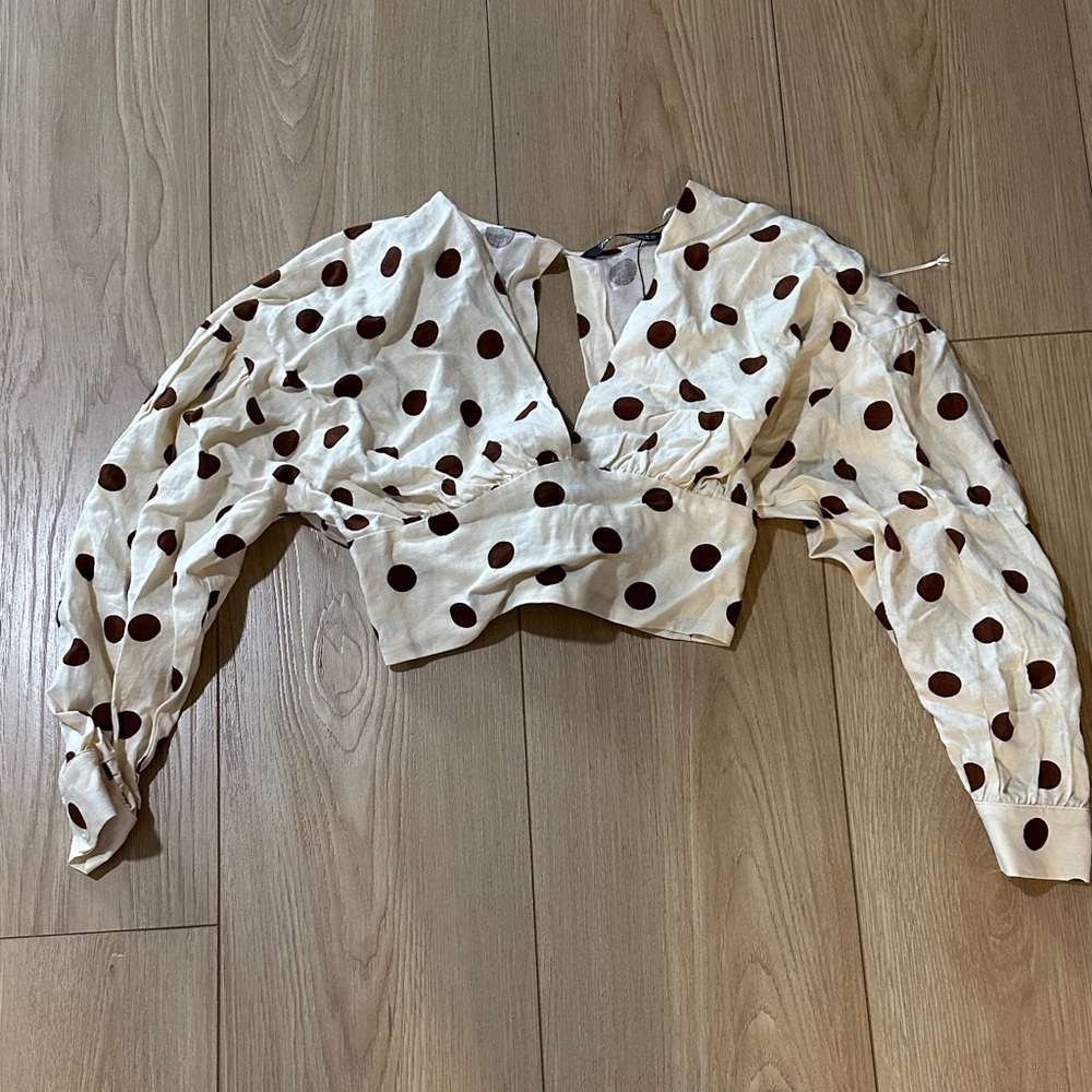 Zara Cream Crop Top with Brown Polka Dots